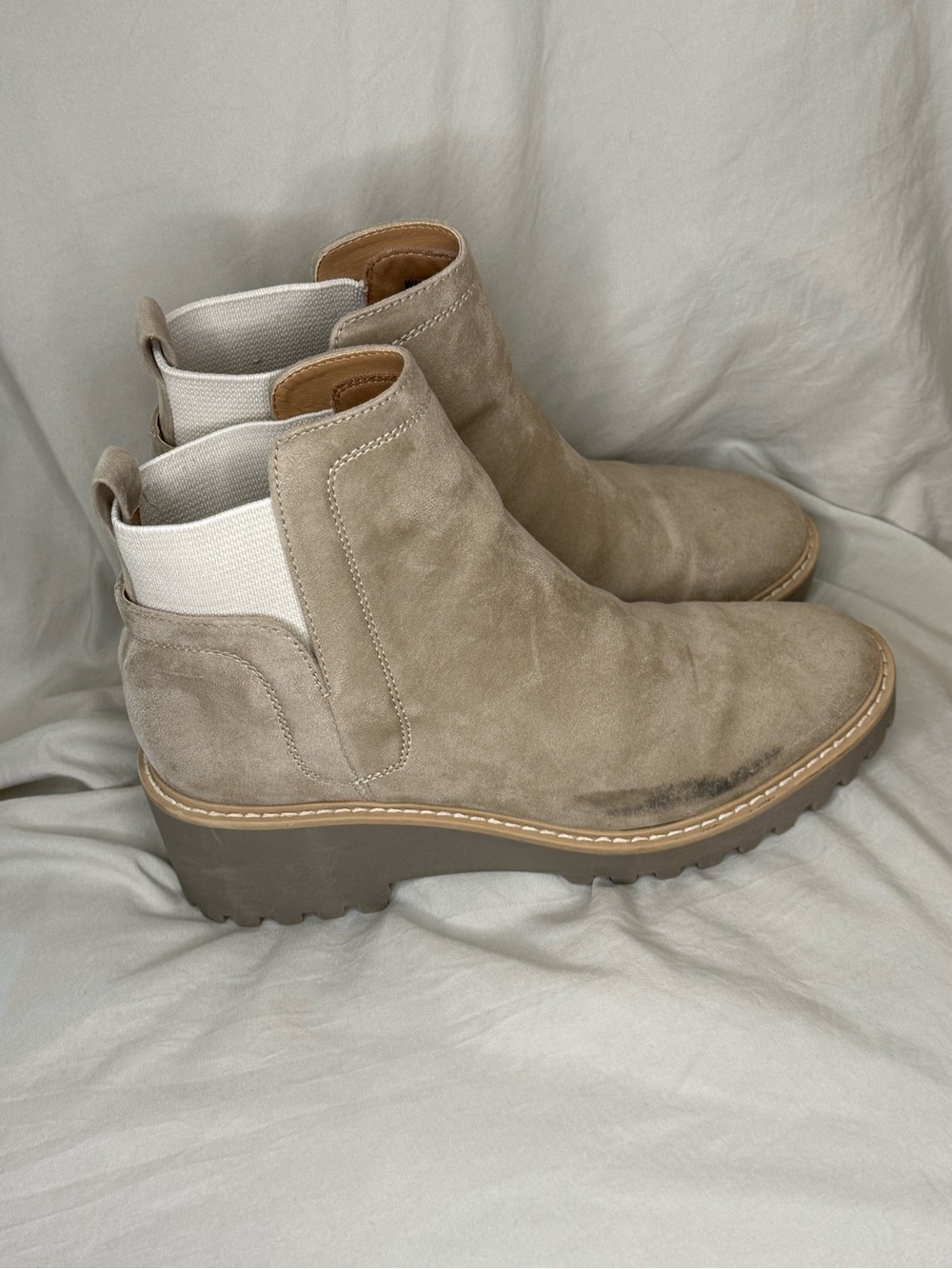 Dolce Vita Taupe Suede Chelsea Booties with Chunky Sole
